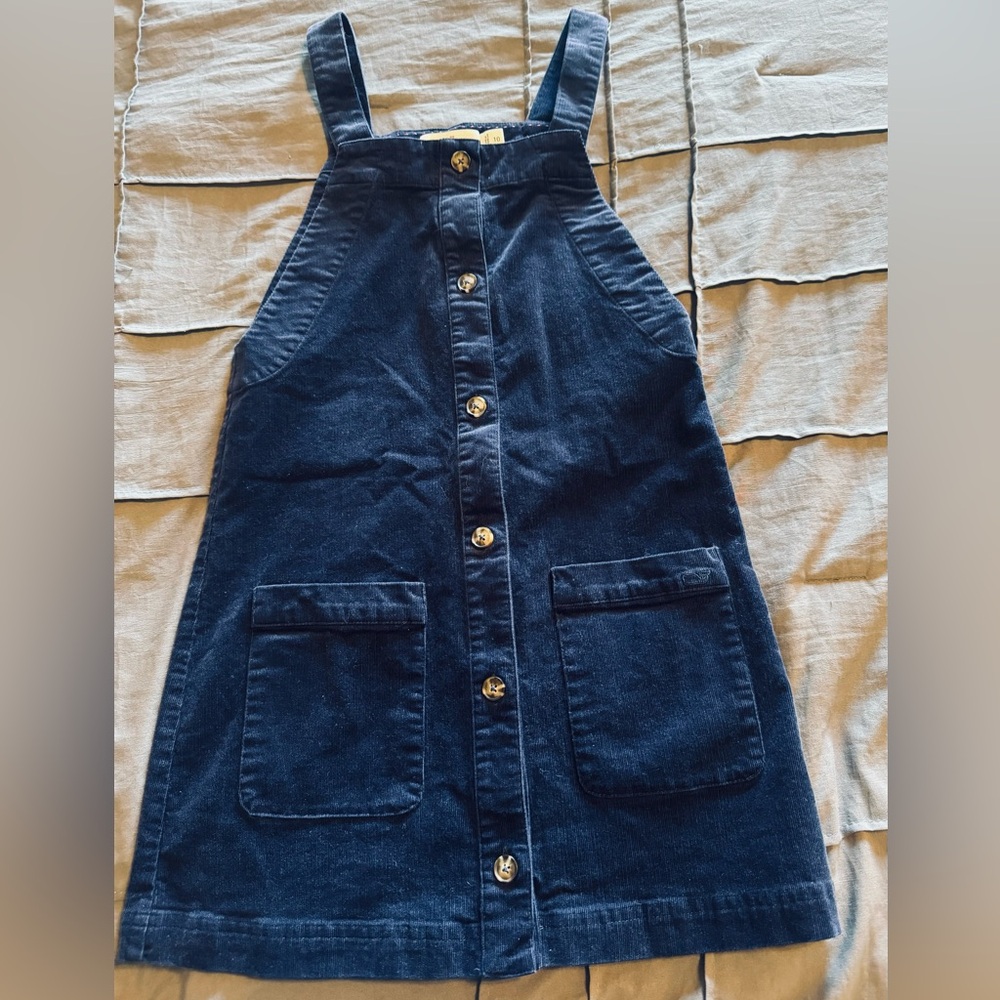 Vineyard Vines Girls Navy Corduroy Overall Dress, Size 10.
